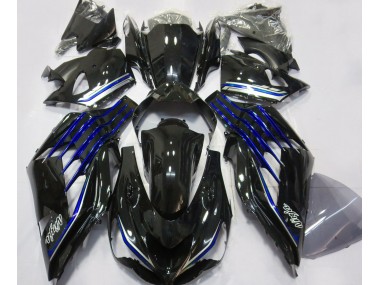 12-21 Noir Brillant & Bleu ZX14R Carénage Moto