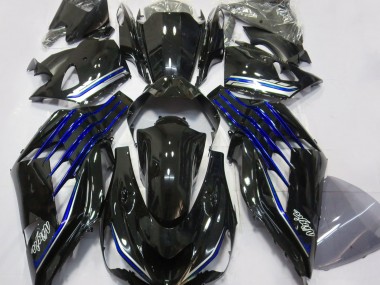 12-21 Noir Brillant & Bleu ZX14R Carénage Moto