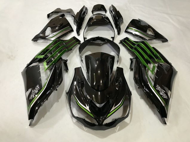 12-21 Noir Brillant & Vert Slime ZX14R Carénage Moto